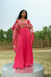 Fuchsia Ilana cape with crop top and pants