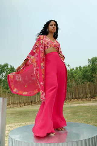 Fuchsia Ilana cape with crop top and pants