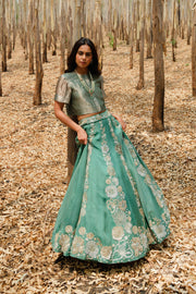 Teal Delà Lehenga with top
