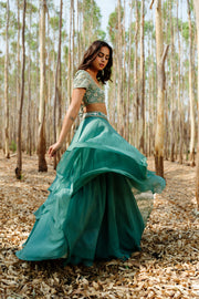 Teal Gemma lehenga set