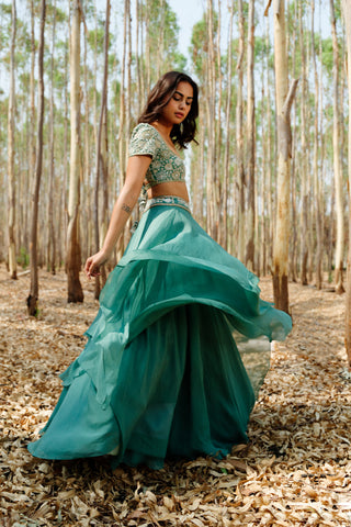 Teal Gemma lehenga set