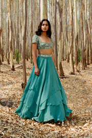 Teal Gemma lehenga set