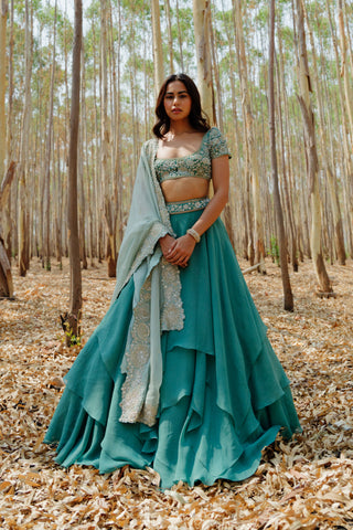 Teal Gemma lehenga set
