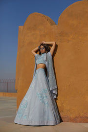 Cloudy Blue Precious Flowers Bunches Lehenga