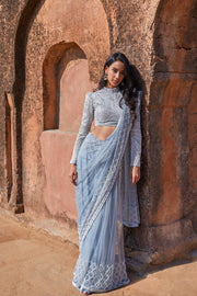 Logo jaal sari with whimsical lines blouse