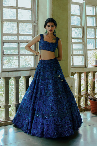 Navy Blue Aster Lehenga