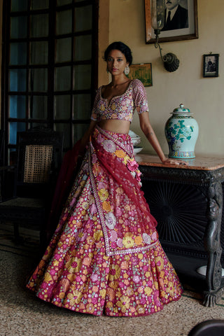 Red Magnolia lehenga