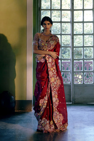 Red Flora Ayana saree set