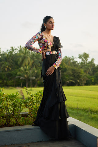 Ebony Ruffle Saree