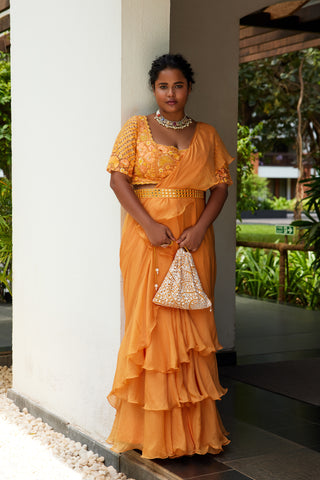Marigold Ruffle Saree
