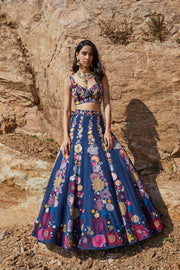 Navy Blue Dahlia Lehenga set
