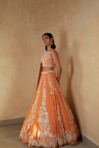 Orange Dahlia Lehenga set