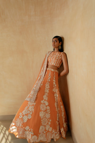 Orange Dahlia Lehenga set