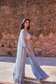 Precious flowers Jacket with whimsical lines crop top and pants