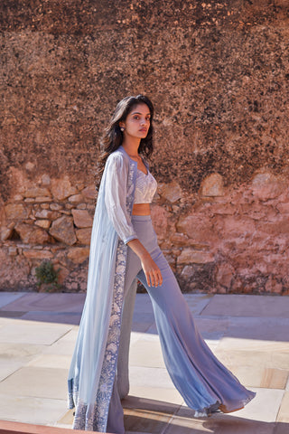 Precious flowers Jacket with whimsical lines crop top and pants