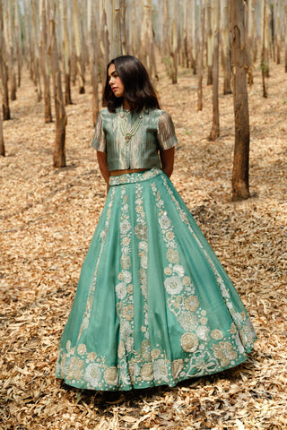 Teal Delà Lehenga with top