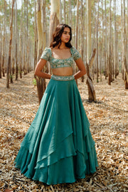 Teal Gemma lehenga set
